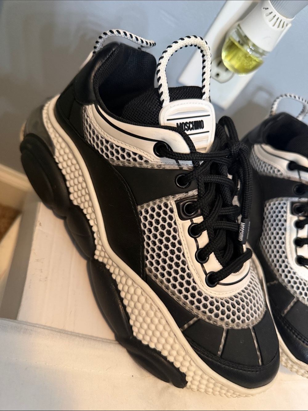 Moschino Black and White Chunky Lace-Up Sneakers - Picture 2 of 3